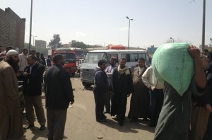 Microbus drivers taking strike action to  protest against the lack of fuel (Photo By: Basil El-Dabh) 