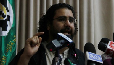 Activist Alaa Abdel Fattah in a press conference on Wednesday (Photo by Mohamed Omar/DNE)