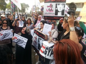 Tens of women protest by Maspero, against Minister of Information Salah Abdel Maqsoud, demanding his resignation  (Photo by: Sara Abou Bakr) 