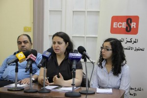 Press conference held at ECESR , where they issued their 2012 report detailing the increasing number of labour strikes in Egypt (Photo ECESR handout) 