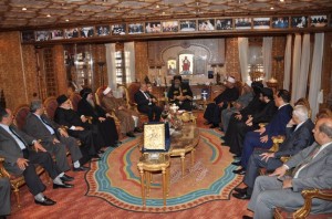 Pope Tawadros II receives Al-Azhar delegation  led by Mahmoud Azab, advisor to Grand Imam Ahmed Al-Tayeb (Photo Coptic Church handout )