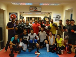Amr Al-Alfy (C) with kick-boxing students at the Dragon’s Den Dojo (Photo Courtesy of Amr Al-Alfy  )
