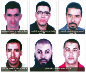 A picture taken on April 13, 2013 shows a detail of the facebook page of Tunisia's interior ministry on which are published the photos of five Islamists wanted for the assassination in February of secular opposition politician Chokri Belaid in Tunis. In a statement on its page, the ministry published photos of Kamel Gathgathi, 39, the alleged shooter (topL). Wanted as accomplices are Ahmed Rouissi, 46, Salmane Marakchi, 30, Marouane Ben Haj Salah, 33, and Ezzedine Abdelaoui, 38.  (AFP Photo)