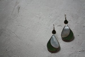 Sterling silver earrings inlaid with mother of pearl and jade  (Adam Elwan Design )