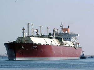 Qatari Liquefied Natural Gas carrier `Duhail’ passes through the Suez Canal. Egypt seeks to import 500m cubic feet of natural gas daily from Qatar Gas and the ADCO liquefaction plant (AFP Photo) 