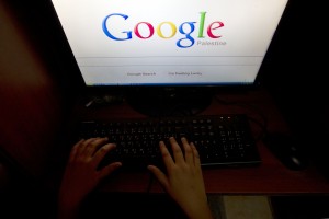The Palestinian homepage of Google's search engine reads "Palestine" at an internet cafe in east jerusalem. (AFP Photo)