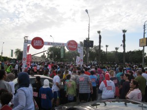 Runners gather at the start in the early morning hours for Cairo’s first half marathon (Photo by: Nouran El-Behairy)