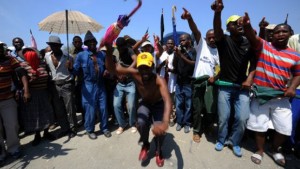 Some of 12,000 miners sacked by Amplats last year protest their dismissal in Rustenburg on October 6, 2012 Photo  (AFP/File, Alexander Joe) 