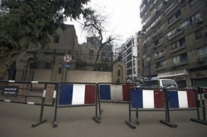 Barriers as seen outside the French Embassy in Cairo, on January 16, 2013 (AFP/File, Gianluigi Guercia) 