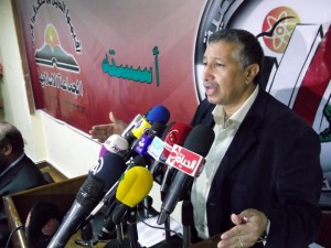 In a press conference held on Sunday, Khaled Al-Sharif, spokesman for the party, asserted that the Building and Development Party does not oppose the West. (Photo courtesy of The Building and Development Party Facebook Page)