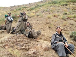 PKK fighters sit in the mountains as they travel from Turkey across the border with Iraq on May 8, 2013 (Firat News Agency/AFP) 