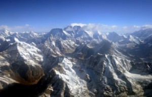 This photograph taken from an aircraft shows an aerial view of Mount Everest in Nepal on April 3, 2013 (AFP/File, Prakash Mathema) 